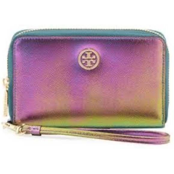 Tory Burch Handbags - NWT TORY BURCH Robinson Ologram Smartphone Wristlet / Wallet Oil Slick Leather